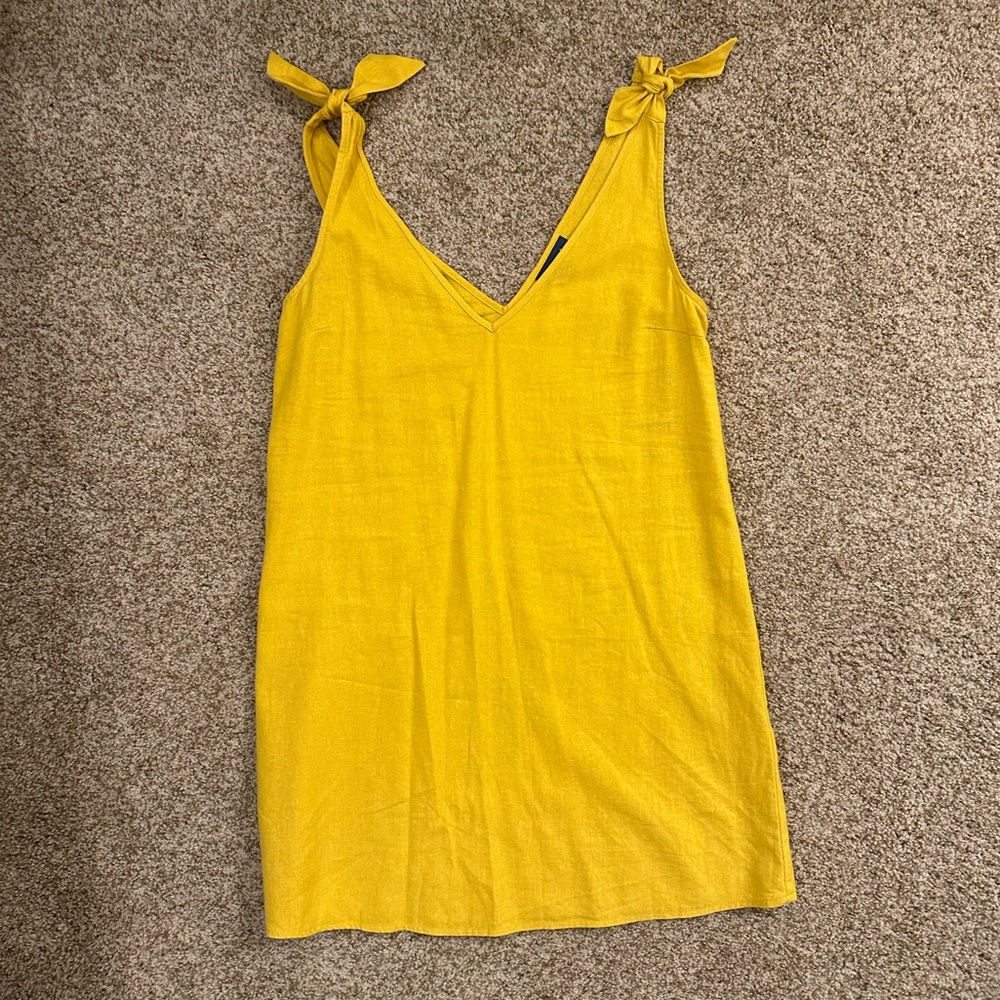 ModCloth Yellow Linen Blend Shift Dress with tie shoulders